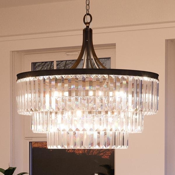 Traditional Bronze Chandelier, Nine Light Candle Style with Scrolled Arms