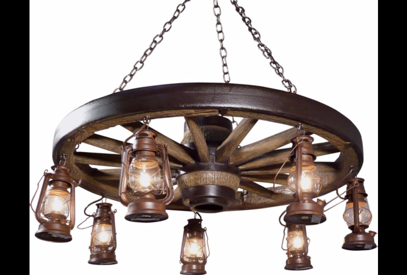 Traditional Bronze Wagon Wheel Chandelier with Candle-Style Bulbs