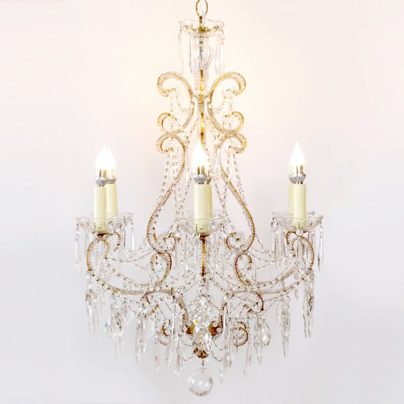 Traditional Chandelier featuring Shimmering Crystal Festoons.