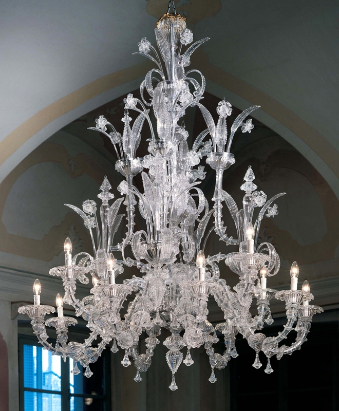 Traditional Chandelier Murano Glass Scrolling Arms Crystal Ornate Style