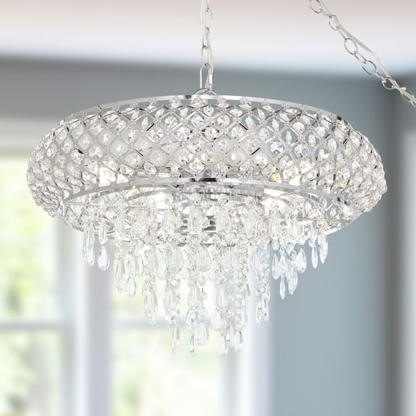 Traditional Crystal Tiered Chandelier 5-Light Glam Chrome Fixture