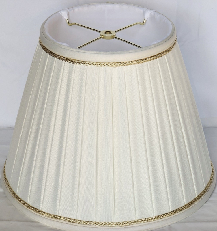 Traditional Empire Lamp Shade, Cream Silk-Like with Gold Trim