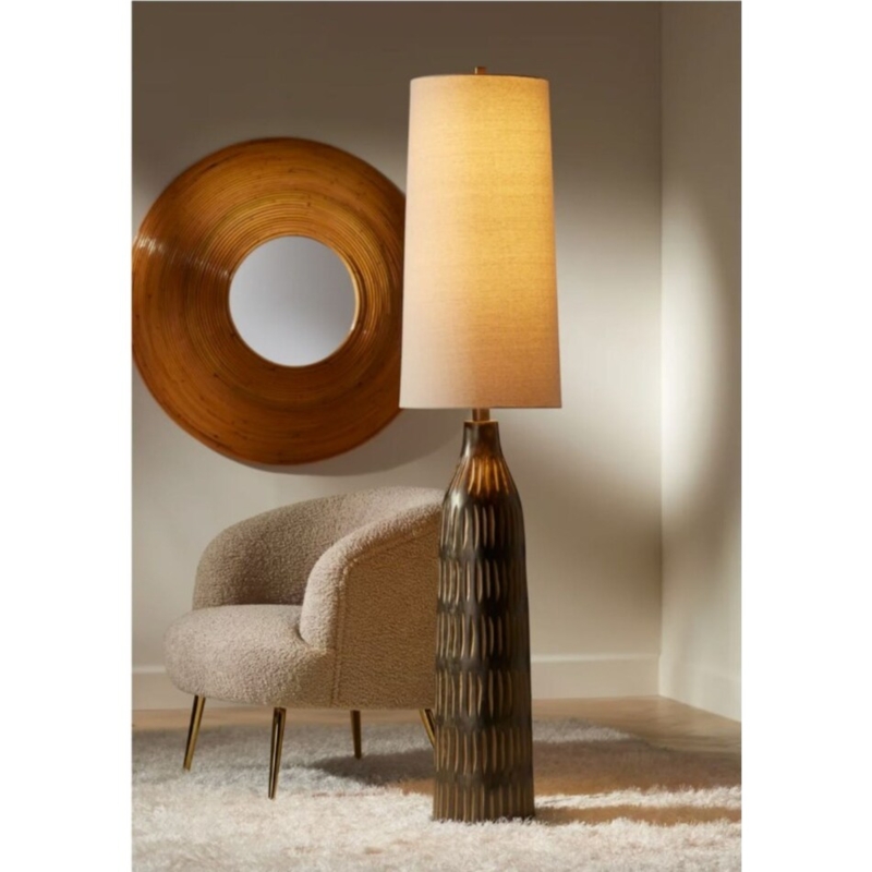 Traditional Floor Lamp | Carved Pedestal Base, Dark Wood Tone, Classic Corner