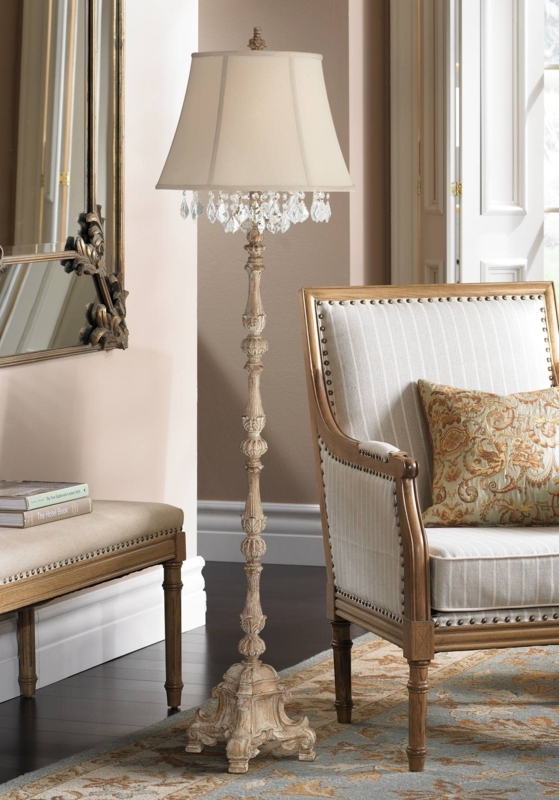 Traditional Floor Lamp Crystal Beading, Vintage French Country Floor Lamp
