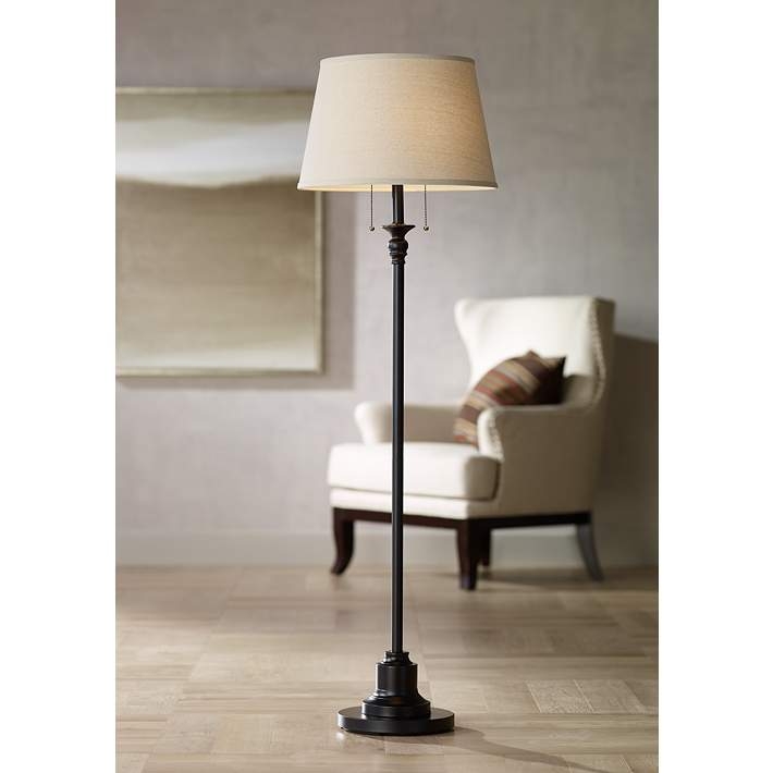 Traditional Floor Lamp Decorative Turnings Pull Chain Oiled Finish