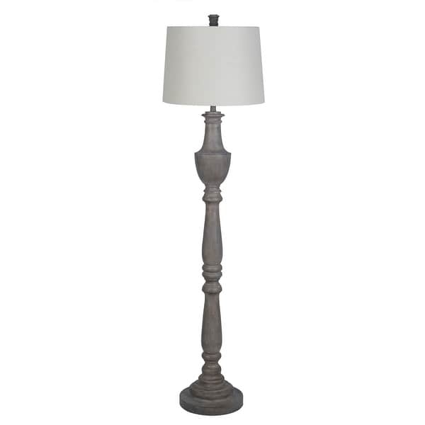 Traditional Floor Lamp: Distressed Gray Wood with Turned Pillar Base