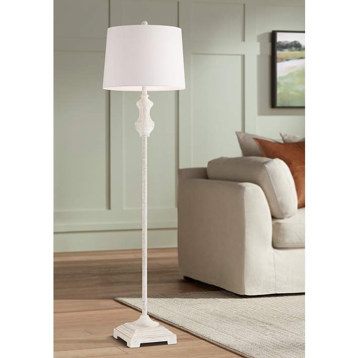 Traditional Floor Lamp: Distressed White Spindle Base Vintage Style