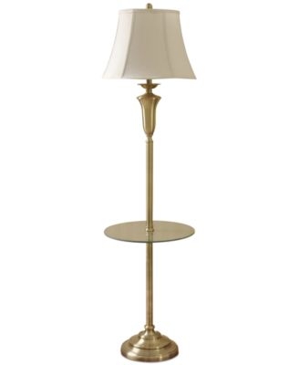 Traditional Floor Lamp featuring Stepped Base and Linen-Like Shade