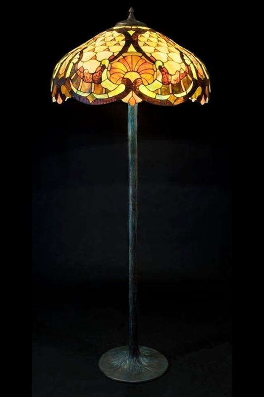 Traditional Floor Lamp Ornate Pedestal Base Dragonfly Stained Glass