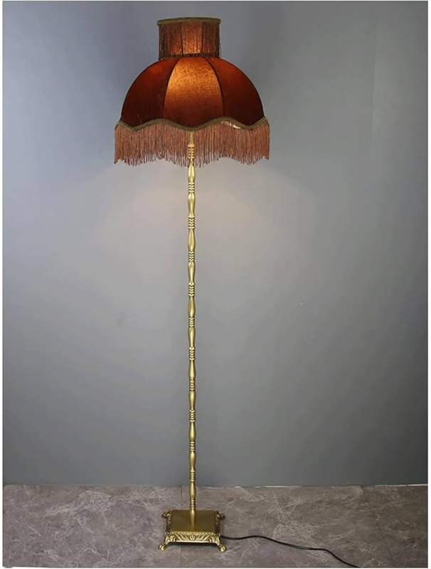 Traditional Floor Lamp Tassel Fringe Tiered Fabric Shade Ornate