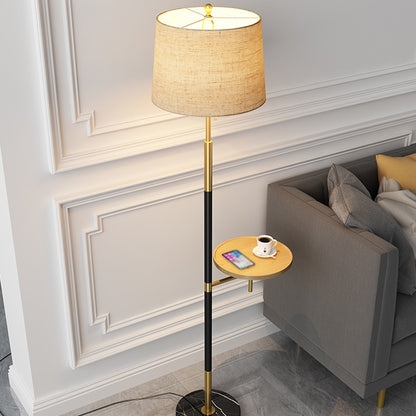 Traditional Floor Lamp with Built-in Tray, Gold and Black Finish