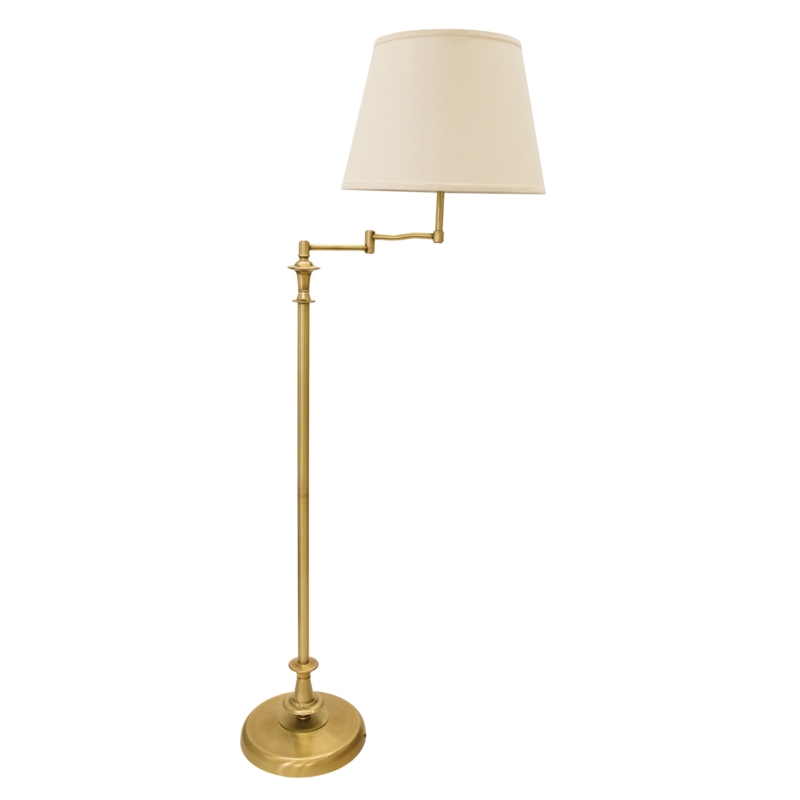 Traditional Floor Lamp with Tapered Fabric Shade and Antique Finish