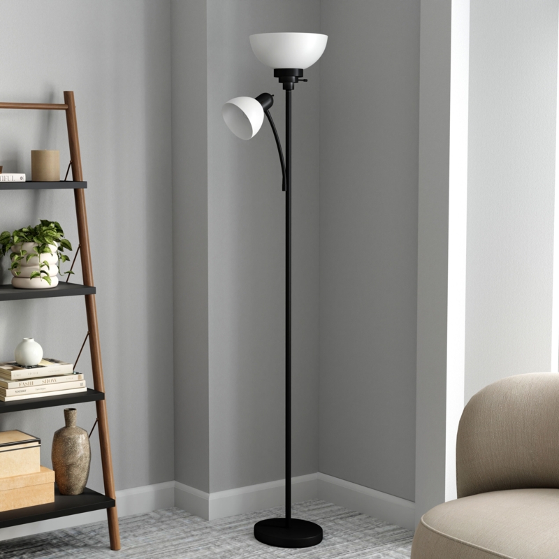 Traditional Floor Lamp with Turned Bronze Post and Tapered Cream Drum Shade