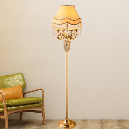 Traditional Gold Floor Lamp with Beige Drum Shade and Crystal Spears