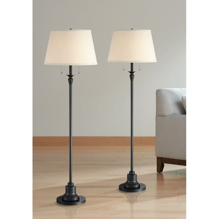 Traditional Oiled Bronze Floor Lamp Set, Tapered Drum Shades, Pull Chains