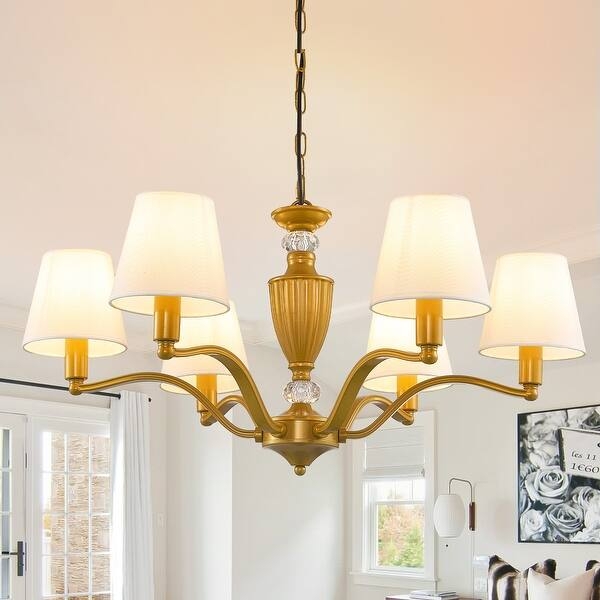 Traditional Six Light Chandelier, Tiered Crystals for Elegant Dining