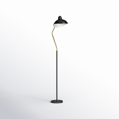Traditional Swing Arm Floor Lamp: Brass Finish, Tapered Drum Shade.