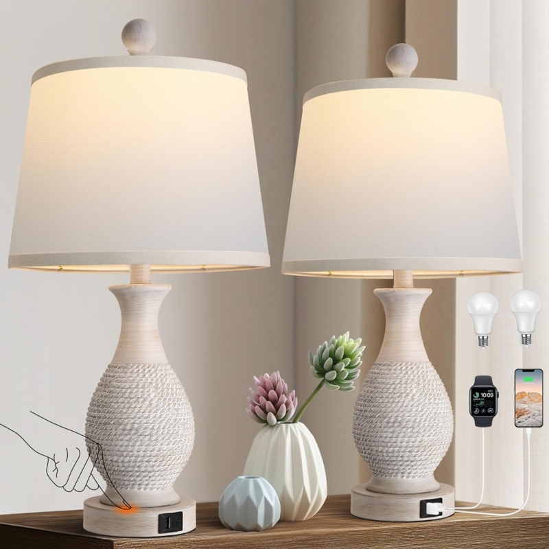 Traditional Table Lamp Set of 2 USB Ports Weathered Bronze Urn Base