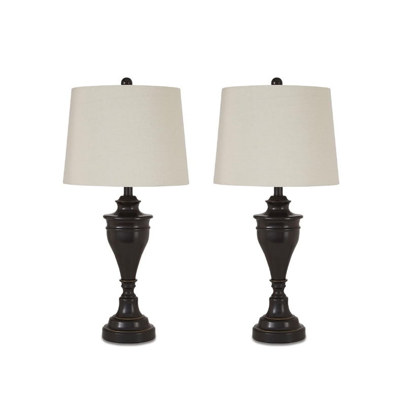 Traditional Table Lamp with Ornate Pedestal Base and Bronze Finish