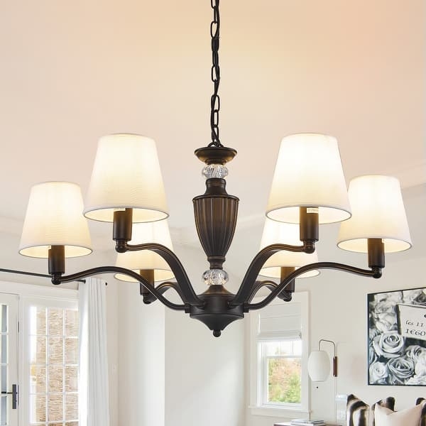 Transitional 5-Light Cluster Chandelier, Black and Linen