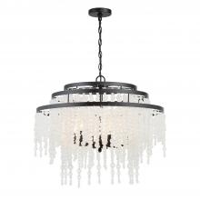 Transitional Chandelier, Curved Metal Arms with Frosted Glass Bell Shades