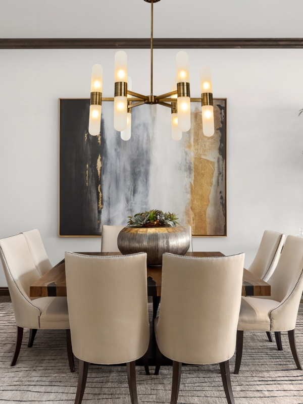 Transitional Chandelier: Dark Bronze 12-Light Wagon Wheel, Frosted Cylinders