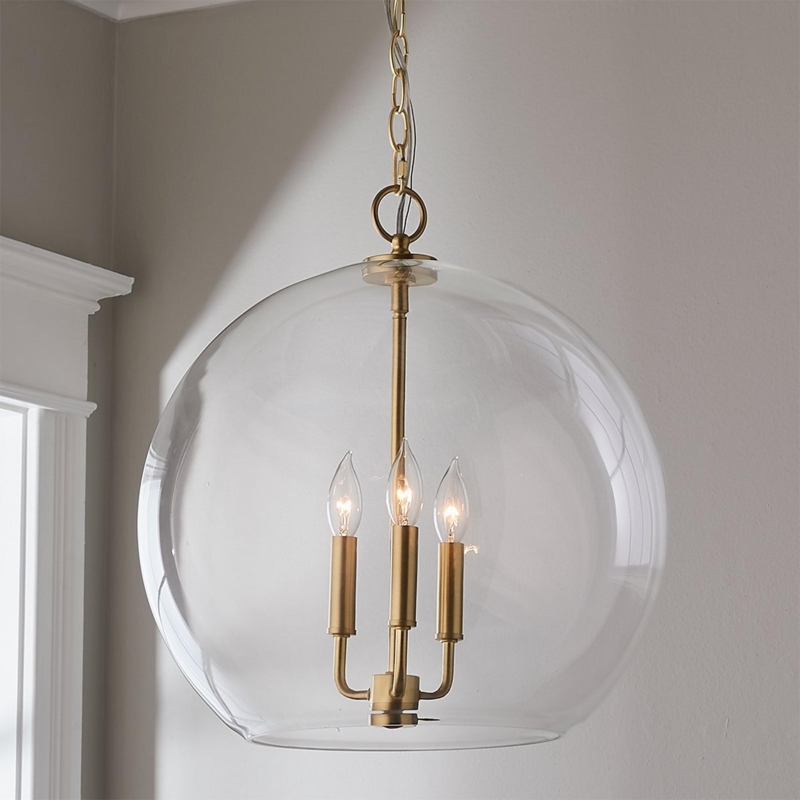Transitional Chandelier Dark Bronze Geometric Frame Clear Glass Orb
