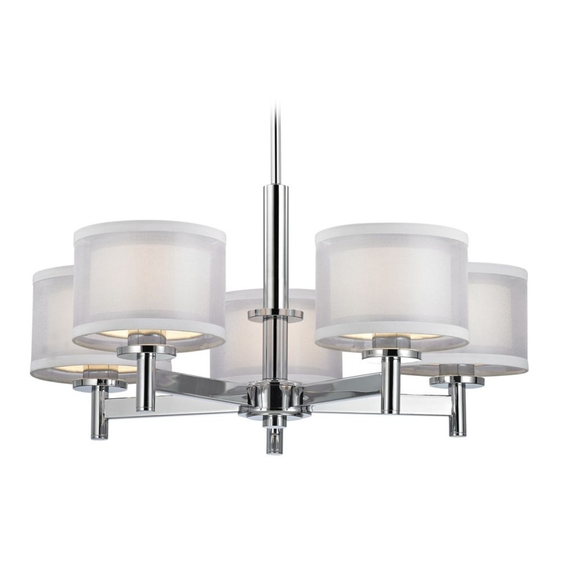 Transitional Chandelier Double Organza Shades Polished Chrome Arms