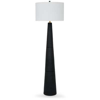 Transitional Floor Lamp: Brass Finish, Matte Black Base, Tapered Shade.