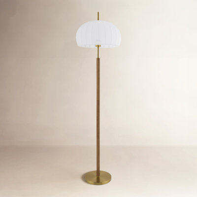 Transitional Floor Lamp Dark Finish, Cream Fabric Shade Accent Lighting