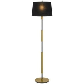 Transitional Floor Lamp with Slender Black Pole and Cream Drum Shade