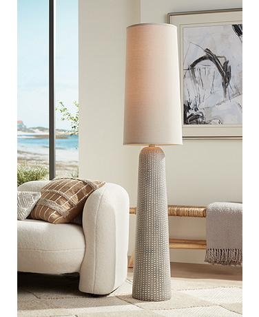 Transitional Floor Lamp with Textured Sand Finish and Candlestick Base