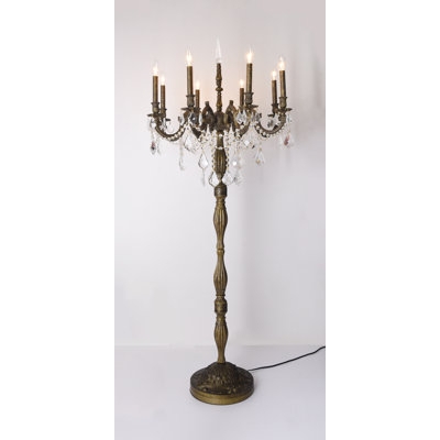 Transitional Gold Floor Lamp with Oversized Drum Shade, Candelabra Base