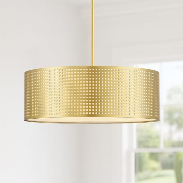 Transitional Open Frame Chandelier: Gold Double Drum Modern Glam