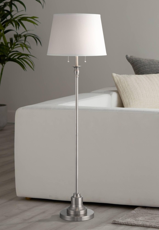 Transitional Silver Floor Lamp with Pull Chain and Brushed Nickel Finish