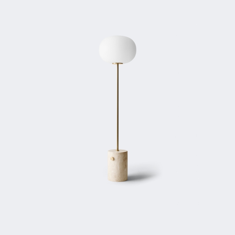 Travertine and Brass Floor Lamp with Globe Shade