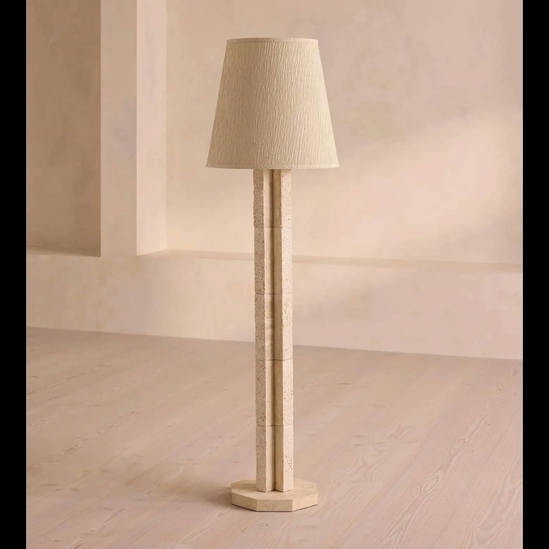Travertine Block Base Floor Lamp with Rectangular Shade