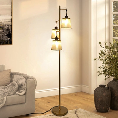 Tree Floor Lamp Acrylic Drum Shade Vintage Filament Bulbs