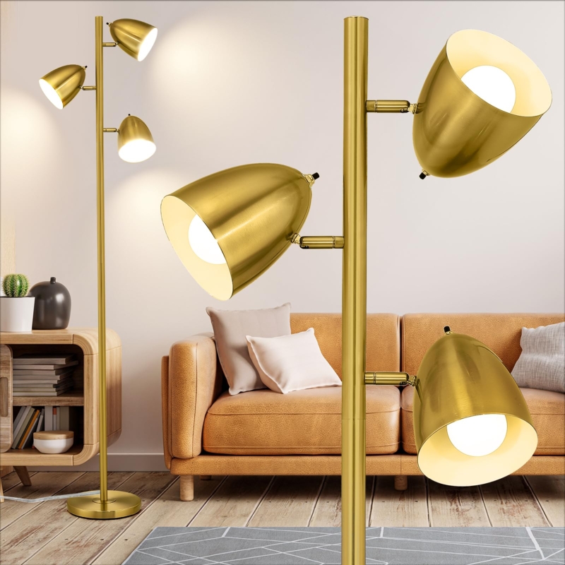 Tree Floor Lamp Adjustable Metal Heads Matte Black Industrial Design