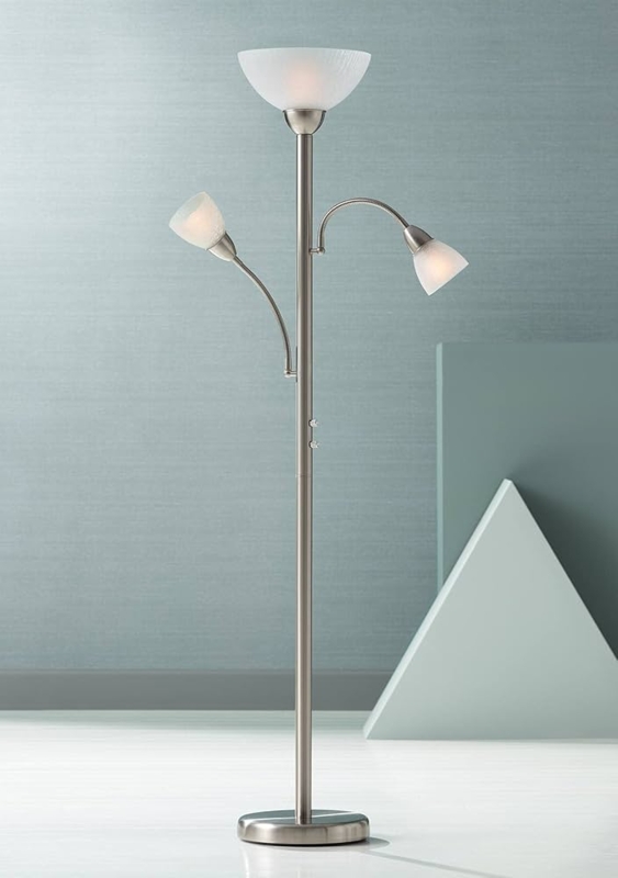 Tree Floor Lamp Crackle Glass Shades Brushed Nickel Gooseneck