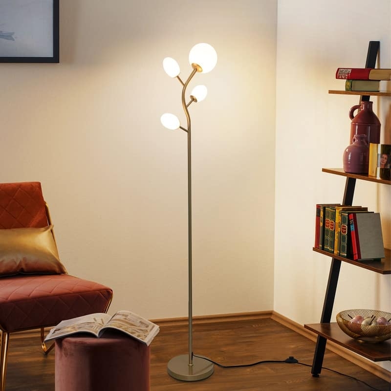 Tree Floor Lamp Cylindrical Adjustable Shades Polished Gold Finish