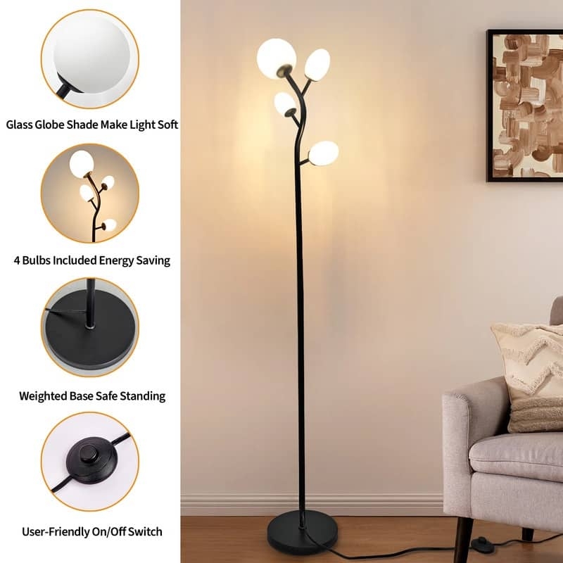 Tree Floor Lamp Polished Gold Four-Light Multi-Directional