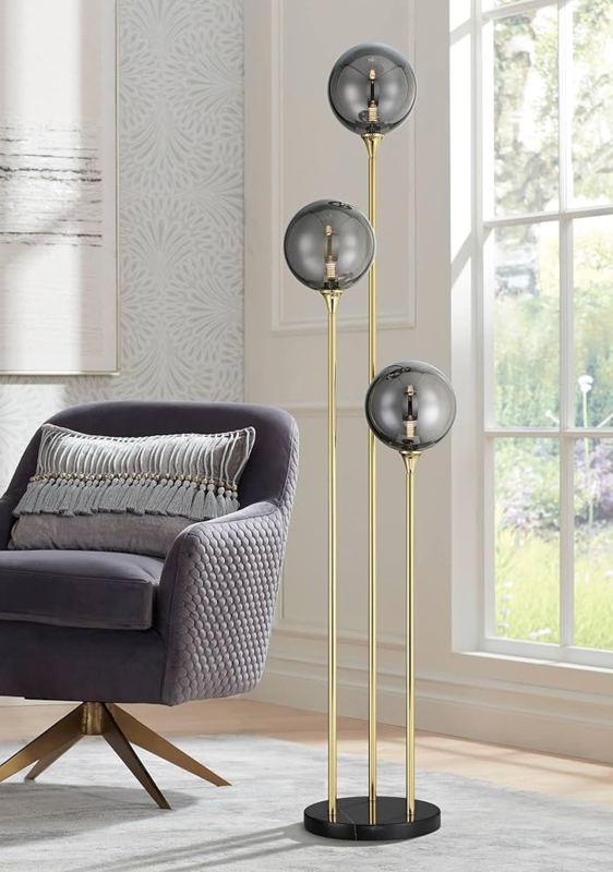 Tree Floor Lamp, Seeded Glass Globes, Brushed Brass Finish