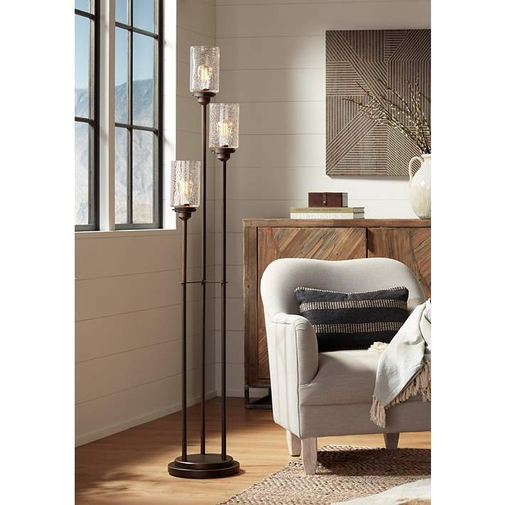 Tree Floor Lamp Seeded Glass Shades Staggered Bronze Industrial