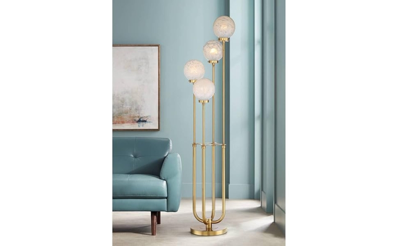 Tree Floor Lamp Staggered Globes Polished Gold Mid-Century Modern Glam