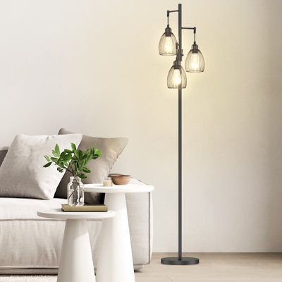Tree Floor Lamp Three Light Integrated Glass Shelves Matte Black