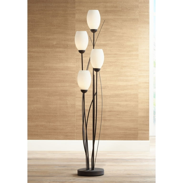 Tree Floor Lamp Tulip Shades Black Finish White Glass Modern Styling