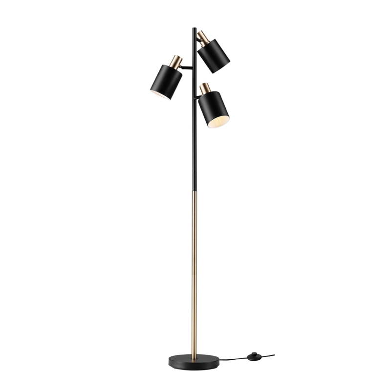 Tree Floor Lamp with Pivoting Heads and Brass Accents