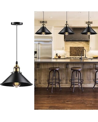 Trio of Matte Black Bell Pendant Lights Brass Fittings Kitchen Island Set