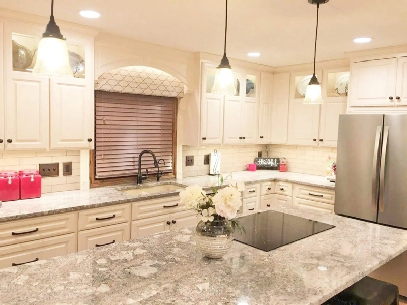 Trio of Pendant Lights: Seeded Glass Shades, Satin Nickel Finish